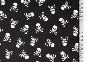 Baumwolldruck Mini Totenköpfe auf Schwarz